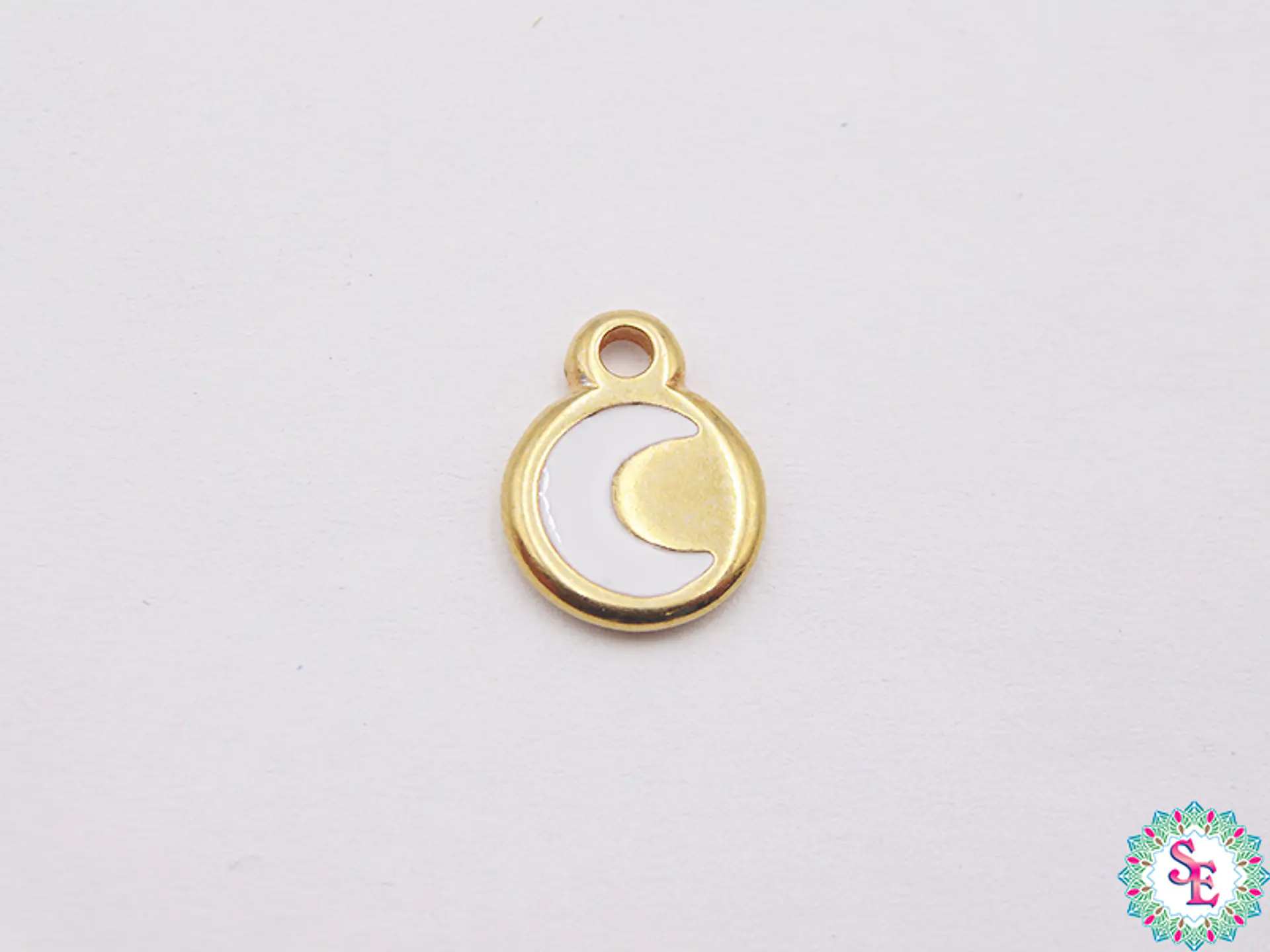 SAMAK DORADA DIJE APLIQUE LUNA BLANCA 10MM  1
