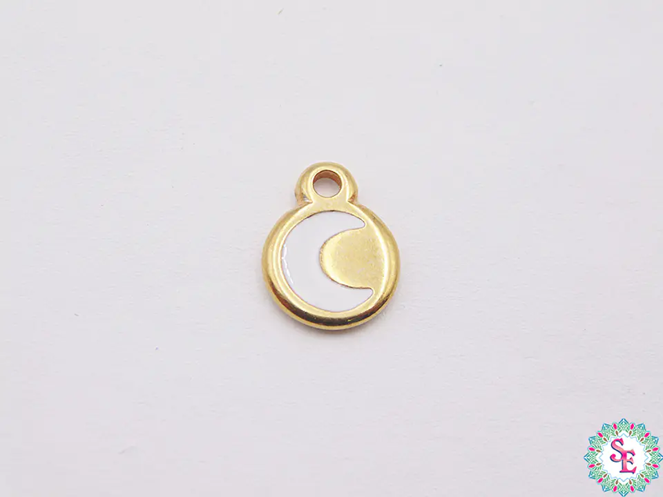 SAMAK DORADA DIJE APLIQUE LUNA BLANCA 10MM  1