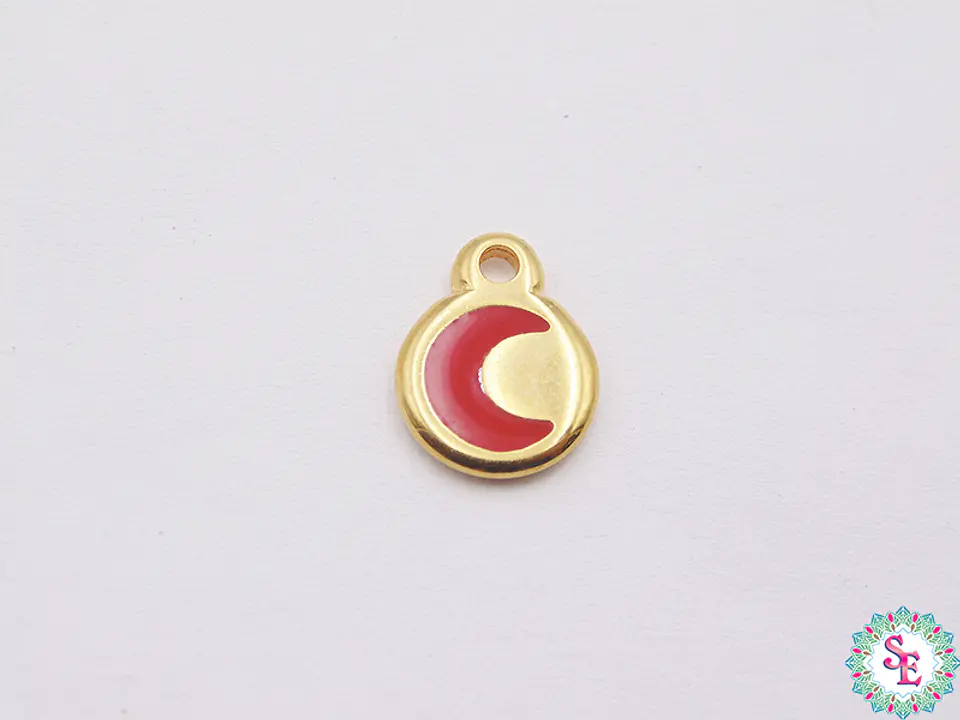 SAMAK DORADA DIJE APLIQUE LUNA ROJA 10MM  1