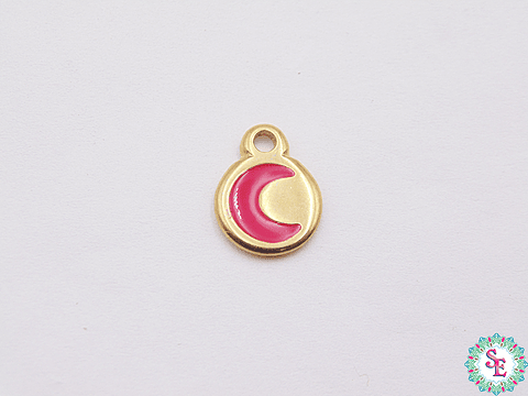 SAMAK DORADA DIJE APLIQUE LUNA FUCSIA 10MM 