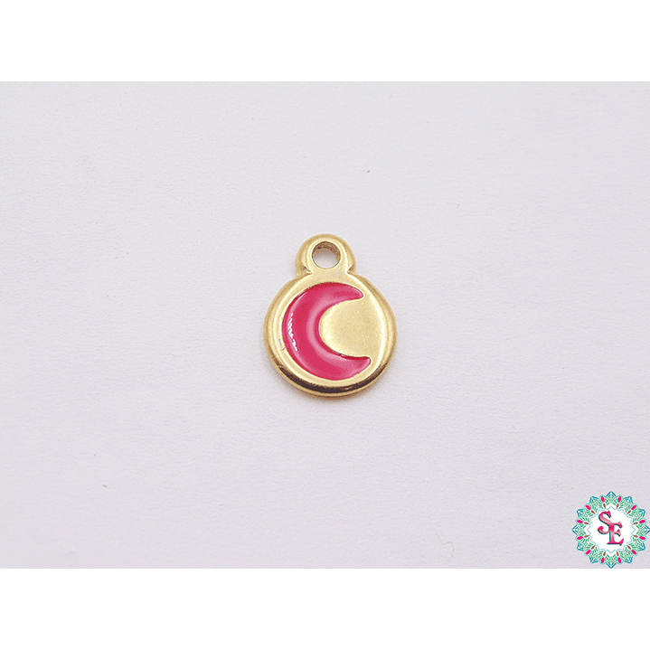 SAMAK DORADA DIJE APLIQUE LUNA FUCSIA 10MM  1