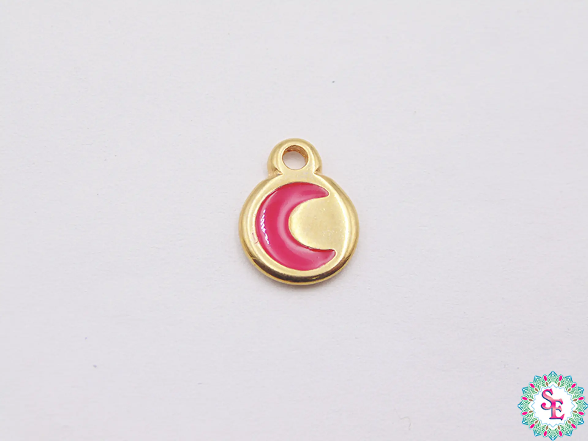 SAMAK DORADA DIJE APLIQUE LUNA FUCSIA 10MM  1