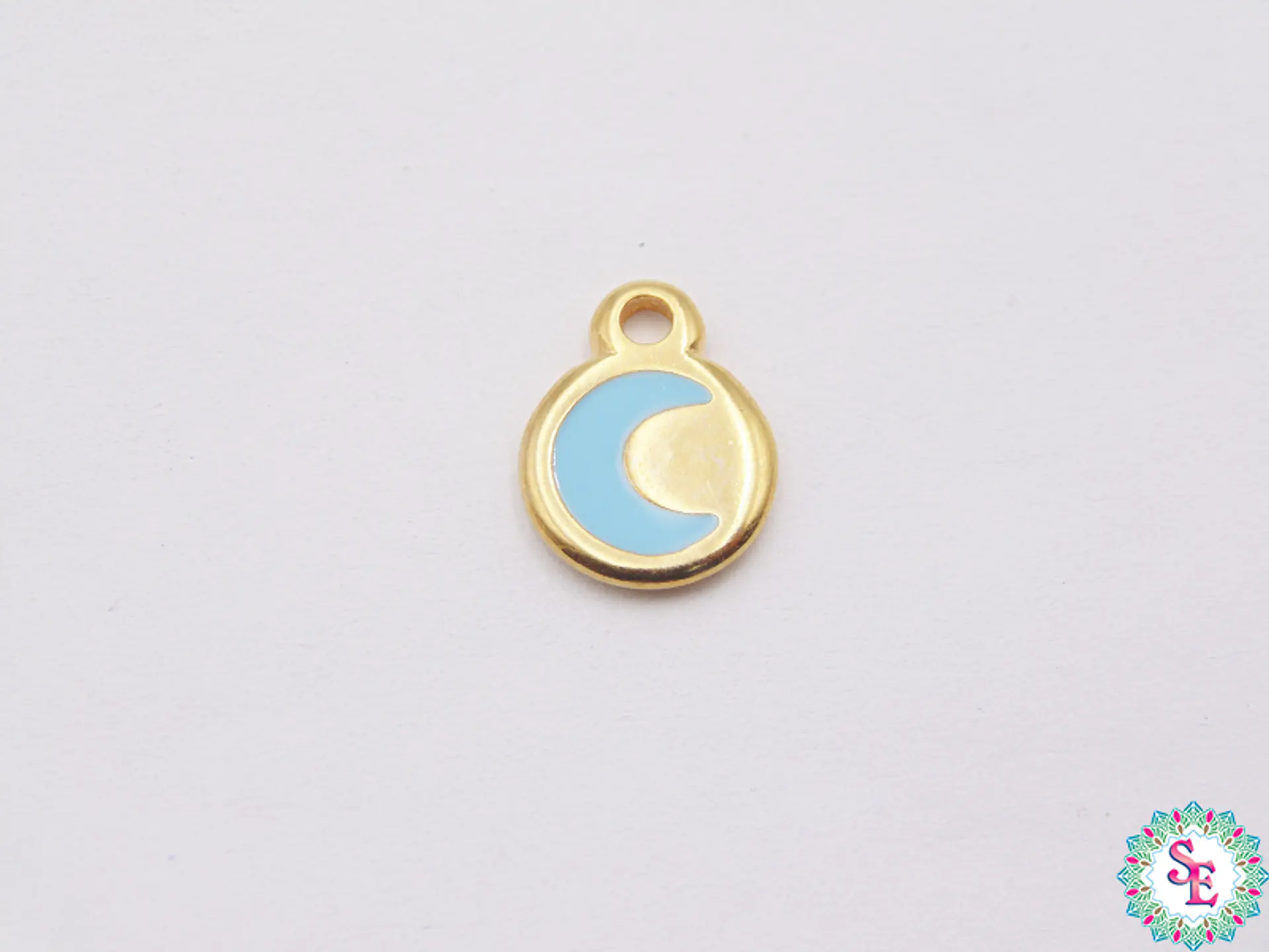 SAMAK DORADA DIJE APLIQUE LUNA AZUL TURQUEZA 10MM X UND  1