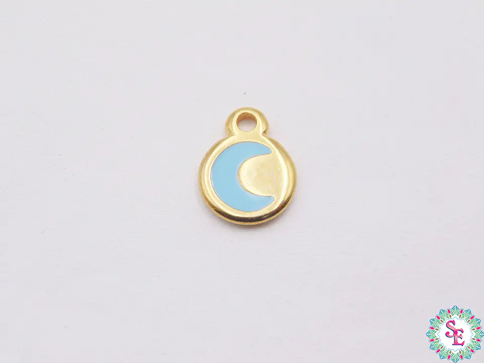 SAMAK DORADA DIJE APLIQUE LUNA AZUL TURQUEZA 10MM X UND  1