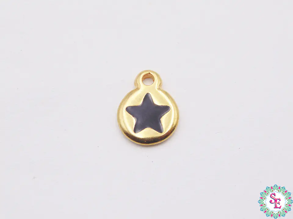 SAMAK DORADA DIJE APLIQUE ESTRELLA NEGRA 10MM X UND  1