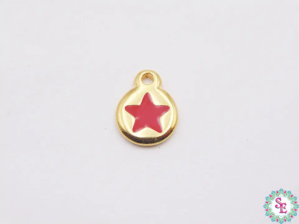 SAMAK DORADA DIJE APLIQUE ESTRELLA ROJA 10MM  1
