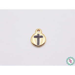 SAMAK DORADA DIJE APLIQUE CRUZ NEGRA 10MM X UND 