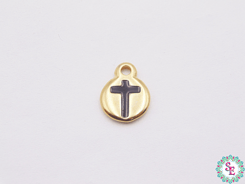 SAMAK DORADA DIJE APLIQUE CRUZ NEGRA 10MM X UND 