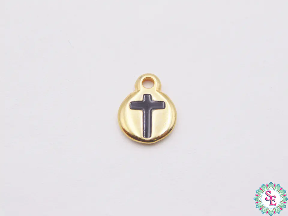 SAMAK GOLDEN APPLIQUE BLACK CROSS PENDANT 10MM X UNIT 1