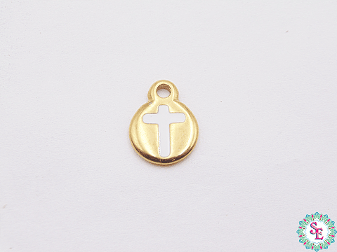 SAMAK DORADA DIJE APLIQUE CRUZ BLANCA 10MM 