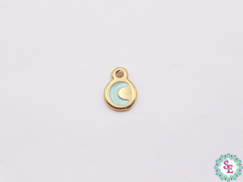 SAMAK DORADA DIJE APLIQUE LUNA MINI VERDE MENTA 7MM X UND 