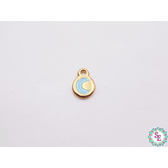 SAMAK GOLDEN APPLIQUE LUNA MINI BLUE TURQUOISE PENDANT 7MM X UND