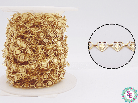 ACERO DORADO CADENA CORAZON CILUETA MARTILLADA 6MM
