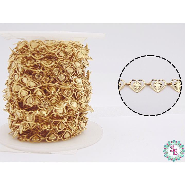ACERO DORADO CADENA CORAZON CILUETA MARTILLADA 6MM 2