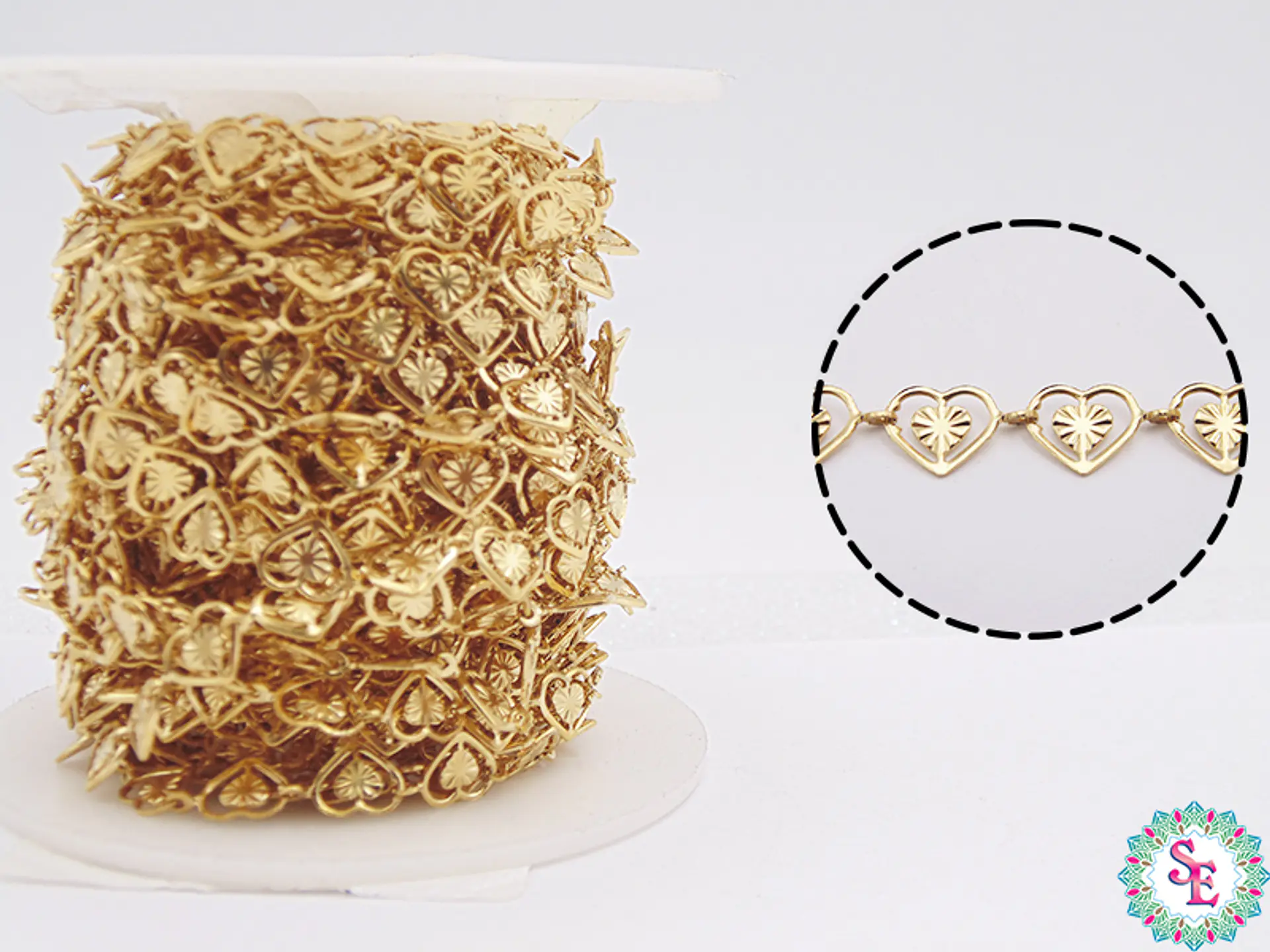 ACERO DORADO CADENA CORAZON CILUETA MARTILLADA 6MM 2