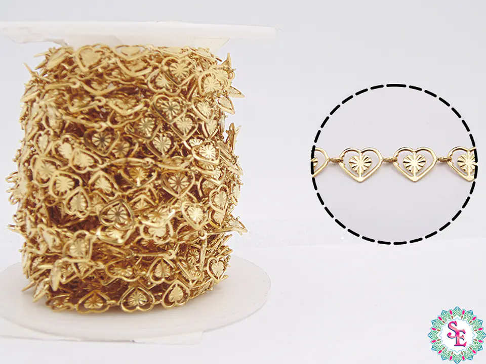 ACERO DORADO CADENA CORAZON CILUETA MARTILLADA 6MM 2