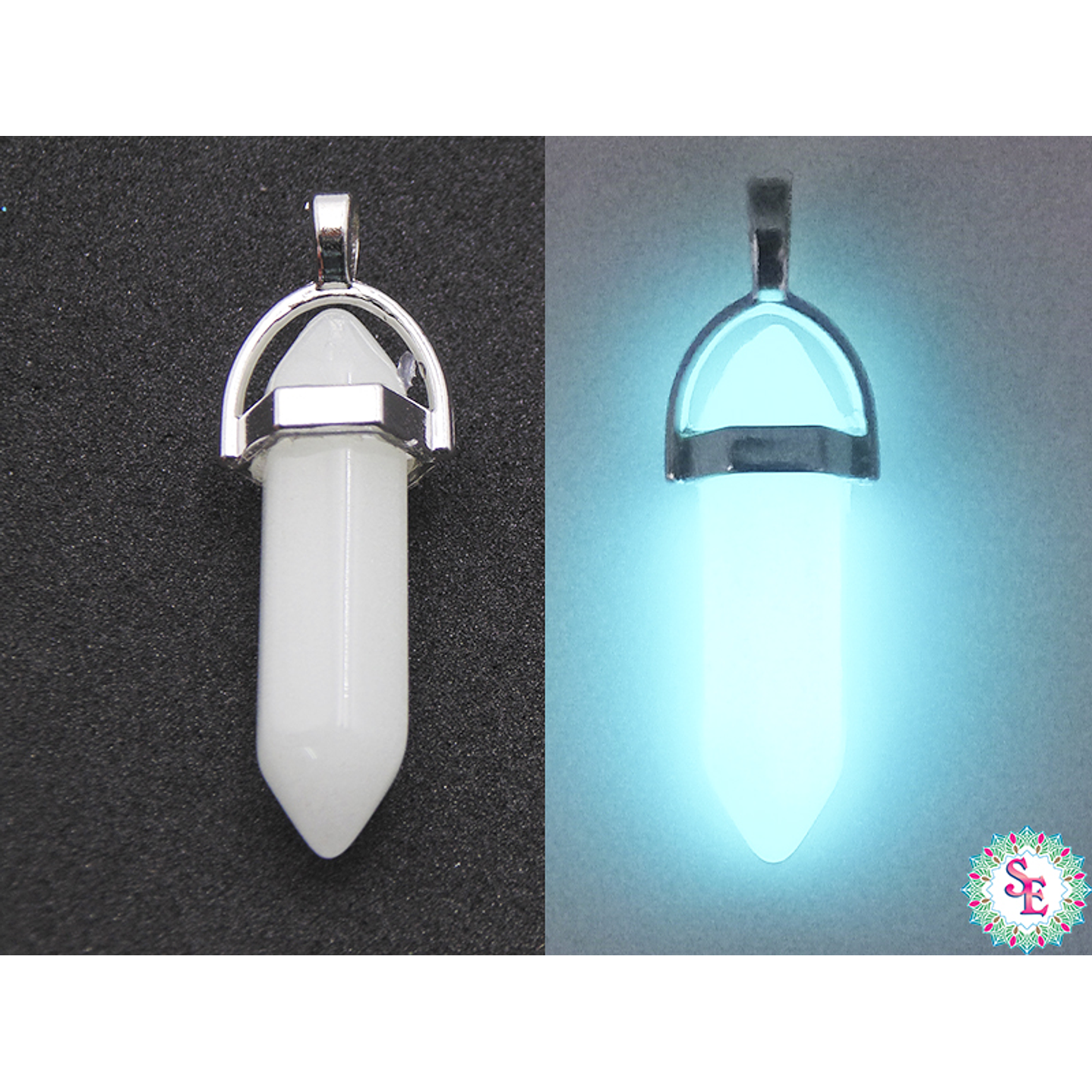 PENDULO CRISTAL LUMINOSO AGUA MARINA 8*30MM 1