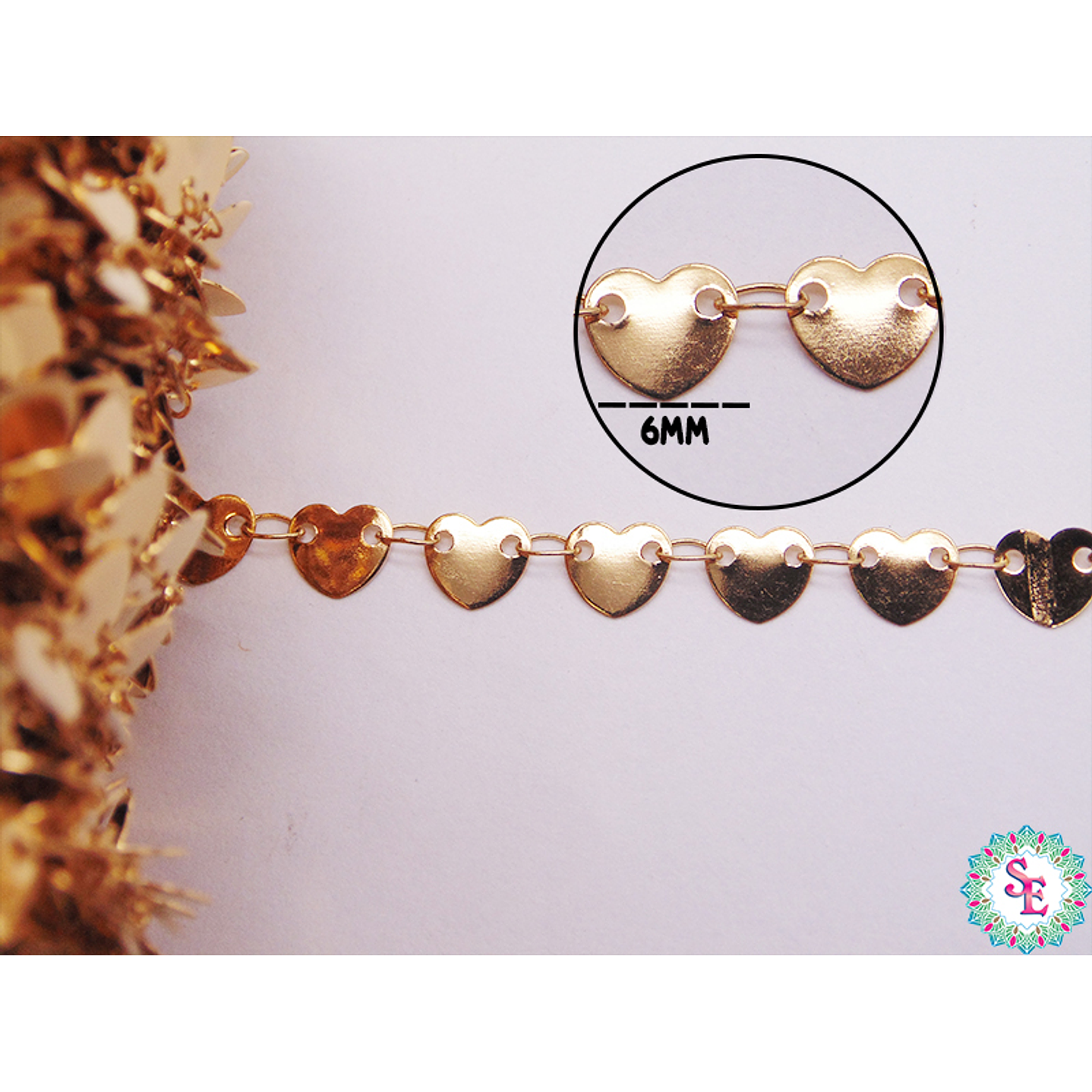  ACERO DORADO CADENA CORAZON 6MM 2