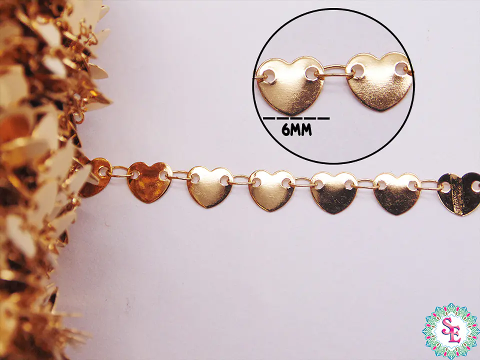  ACERO DORADO CADENA CORAZON 6MM 2