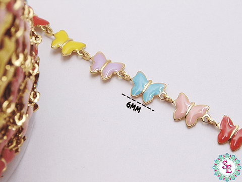ACERO DORADO CADENA MARIPOSA COLOR PASTEL 6MM