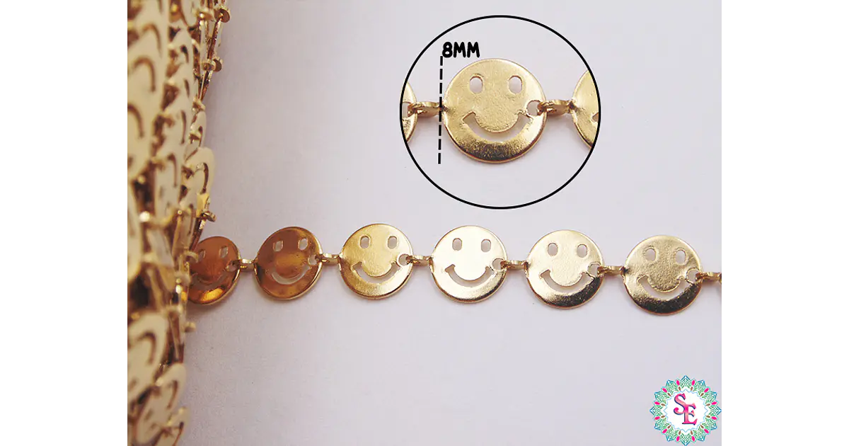 GOLDEN STEEL HAPPY FACE CHAIN 8MM X METER