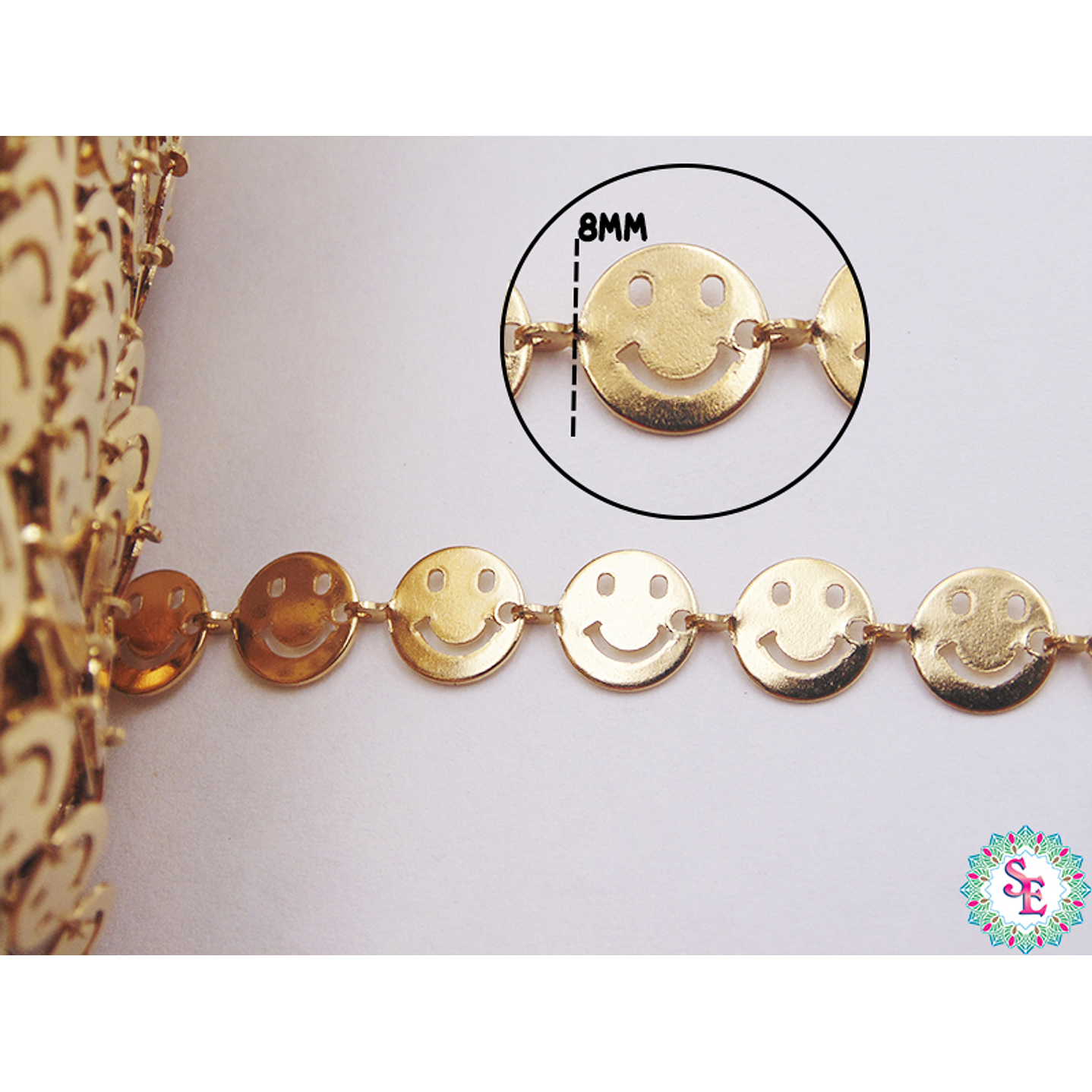 ACERO DORADO CADENA CARITA FELIZ 8MM  1