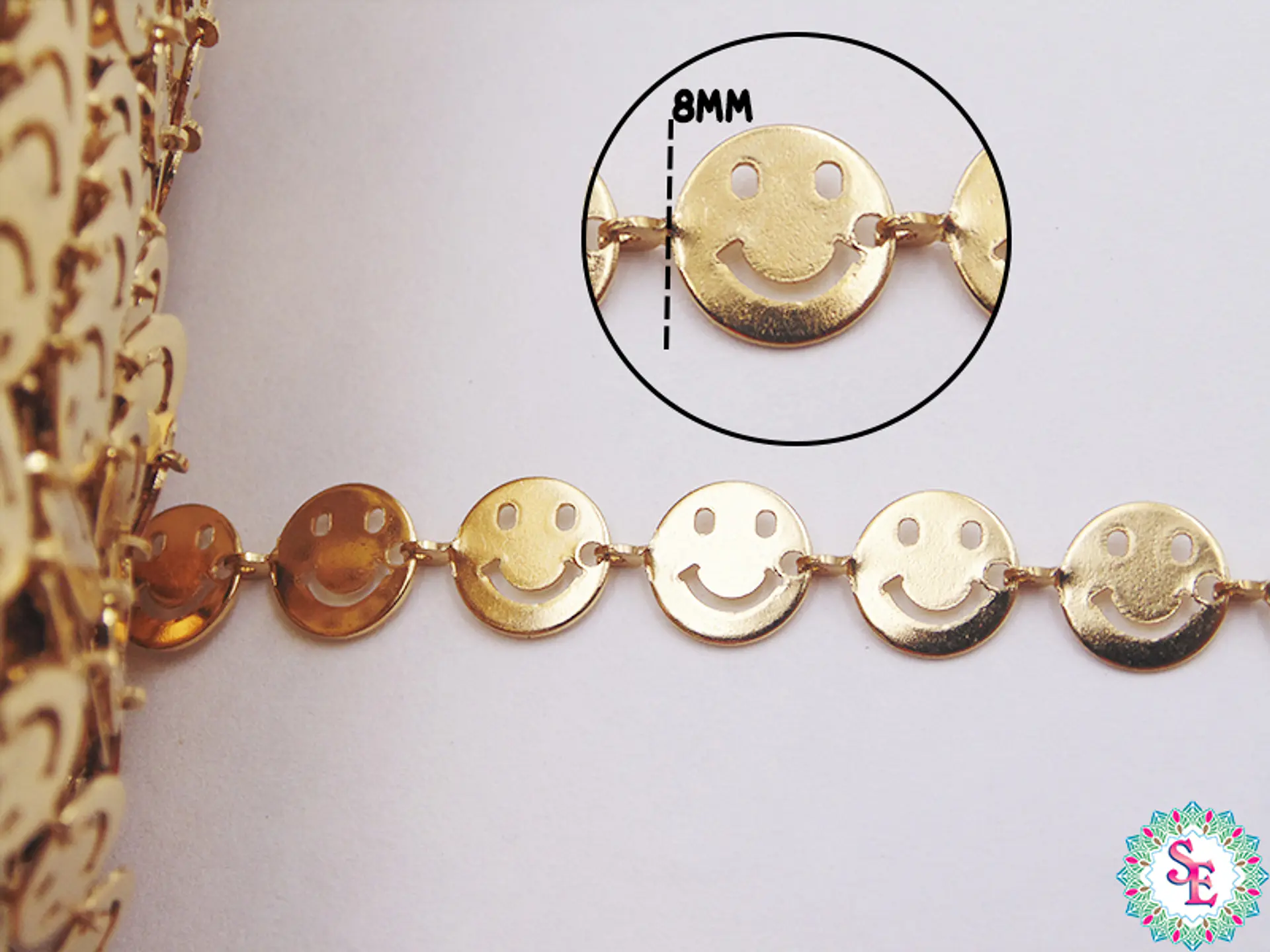 ACERO DORADO CADENA CARITA FELIZ 8MM  1