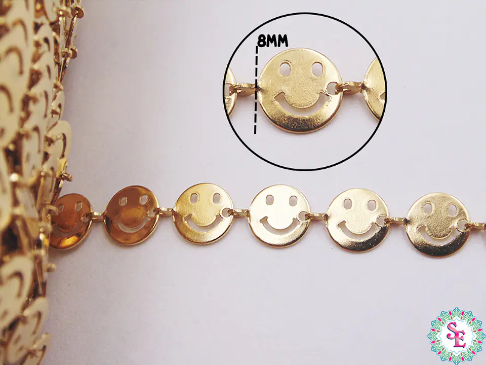 ACERO DORADO CADENA CARITA FELIZ 8MM  1