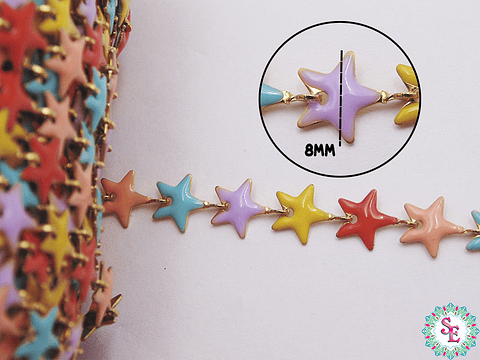 ACERO DORADO CADENA ESTRELLA PINTADA MIX PASTEL 8MM