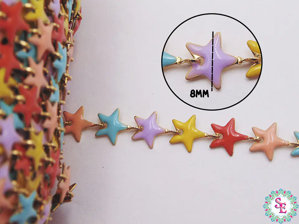 ACERO DORADO CADENA ESTRELLA PINTADA MIX PASTEL 8MM 2
