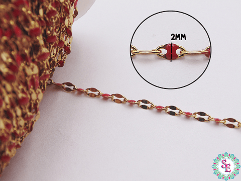 ACERO DORADO CADENA PLANA ESLABON RESINA ROJO 2.30MM  