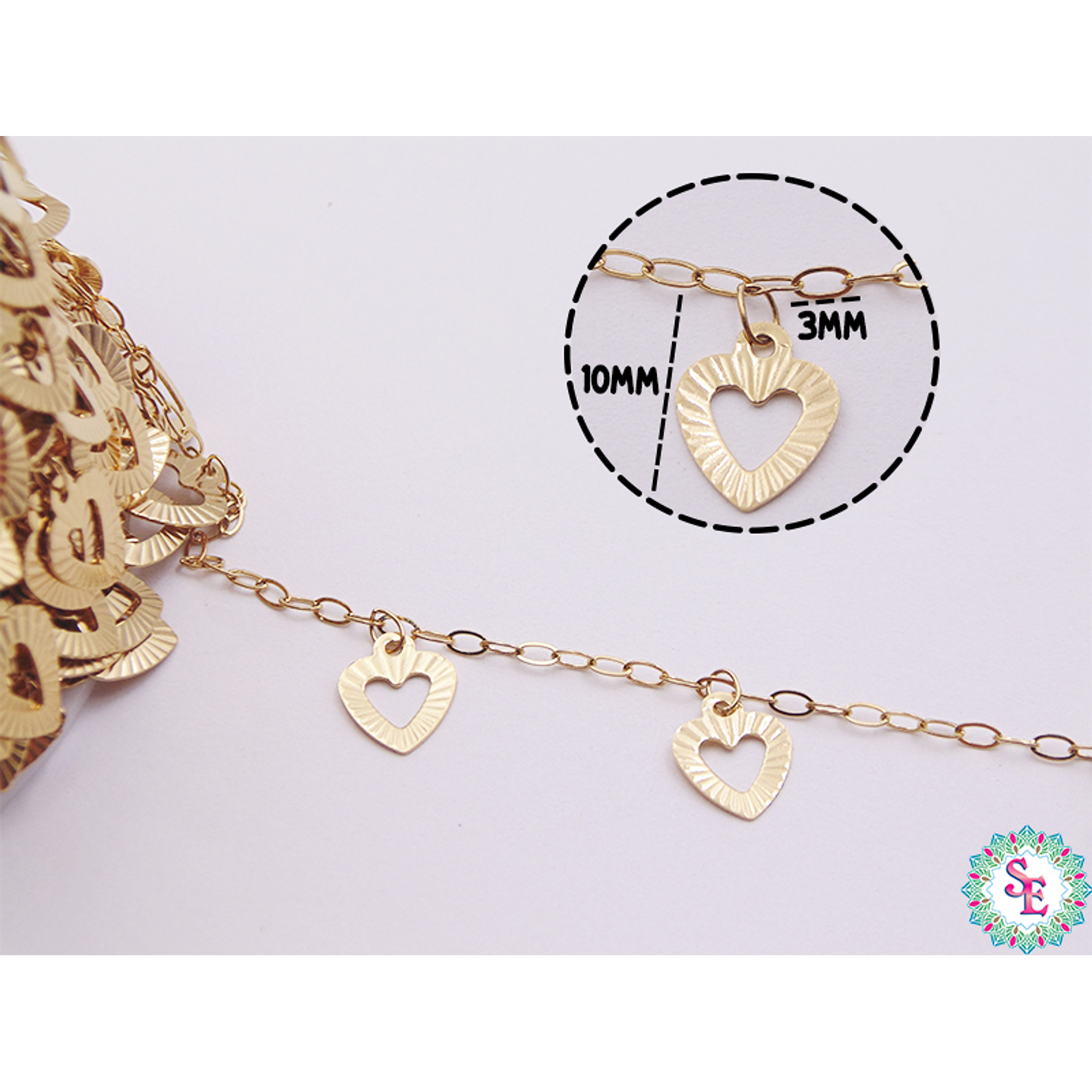 ACERO DORADO CADENA DIJE CORAZON MARTILLADO 1