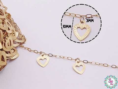 ACERO DORADO CADENA DIJE CORAZON MARTILLADO
