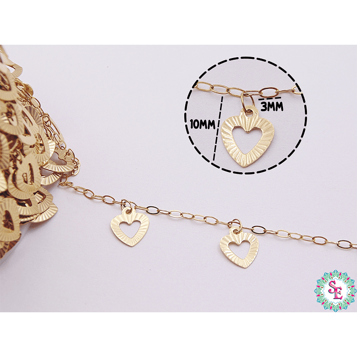 ACERO DORADO CADENA DIJE CORAZON MARTILLADO 1