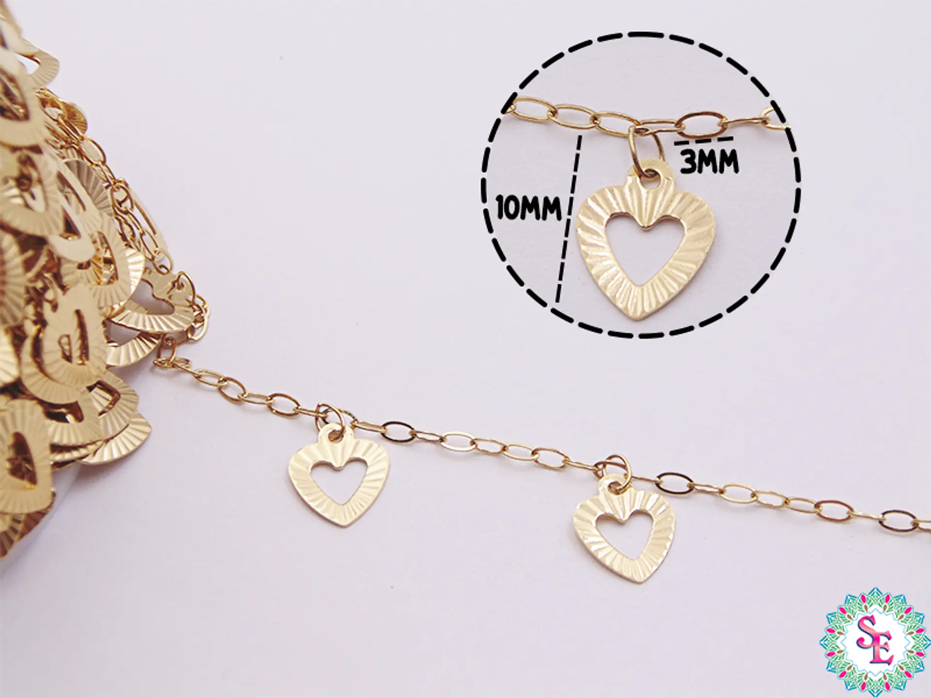 ACERO DORADO CADENA DIJE CORAZON MARTILLADO 1