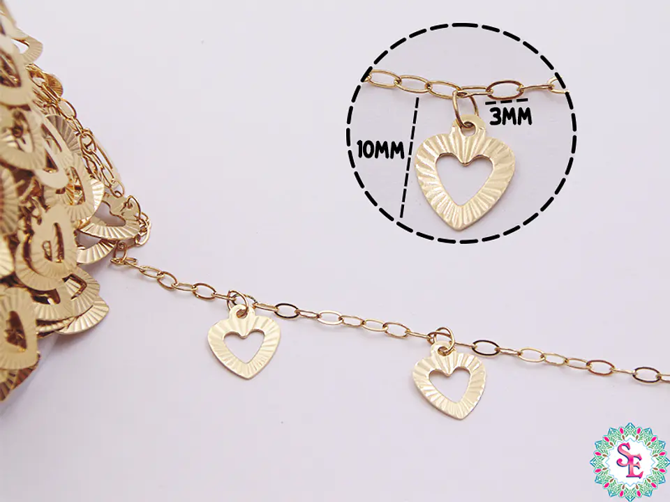 ACERO DORADO CADENA DIJE CORAZON MARTILLADO 1