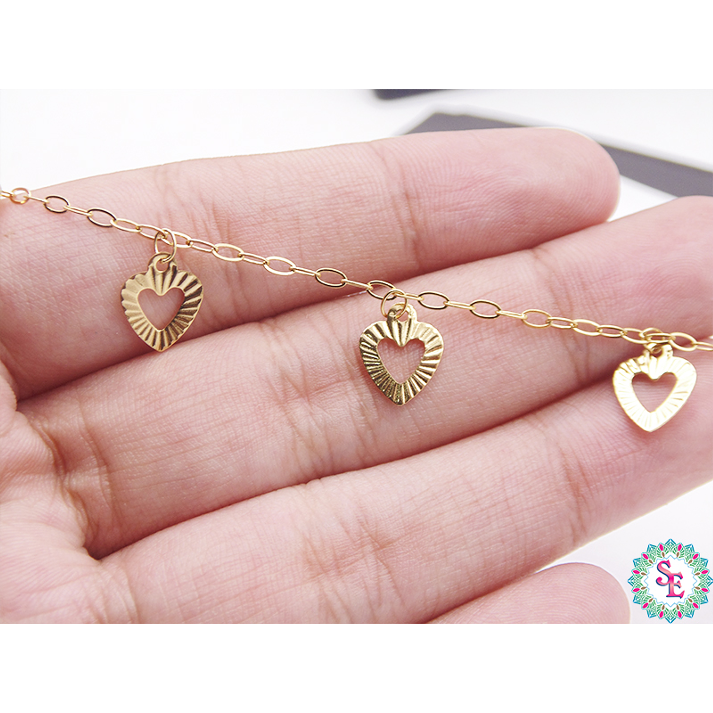 ACERO DORADO CADENA DIJE CORAZON MARTILLADO 2