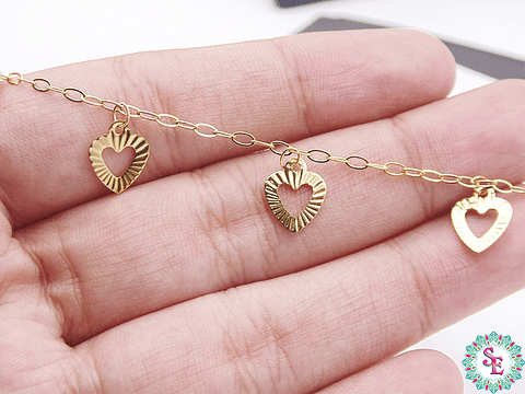 ACERO DORADO CADENA DIJE CORAZON MARTILLADO