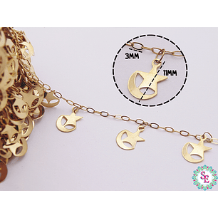 ACERO DORADO CADENA DIJE LUNA ESTRELLA 