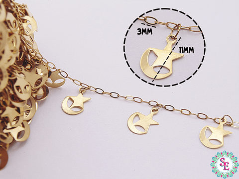 ACERO DORADO CADENA DIJE LUNA ESTRELLA 