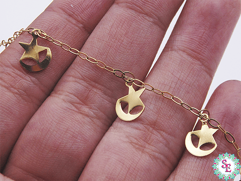 ACERO DORADO CADENA DIJE LUNA ESTRELLA 