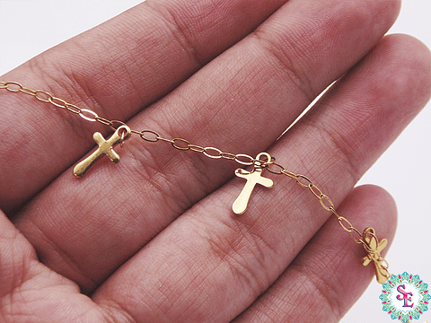 ACERO DORADO CADENA DIJE CRUZ 