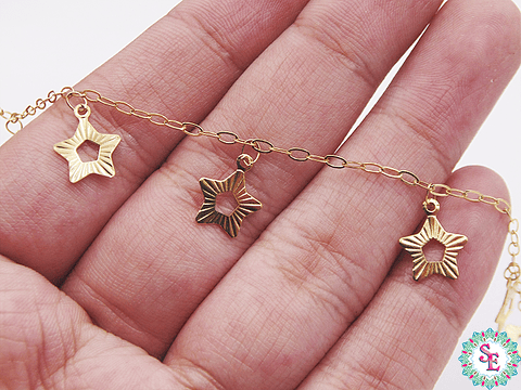 ACERO DORADO CADENA DIJE ESTRELLA MARTILLADA