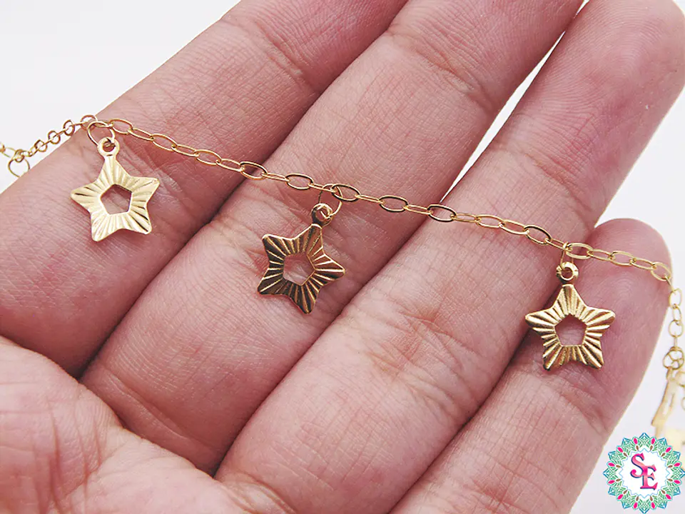ACERO DORADO CADENA DIJE ESTRELLA MARTILLADA 2