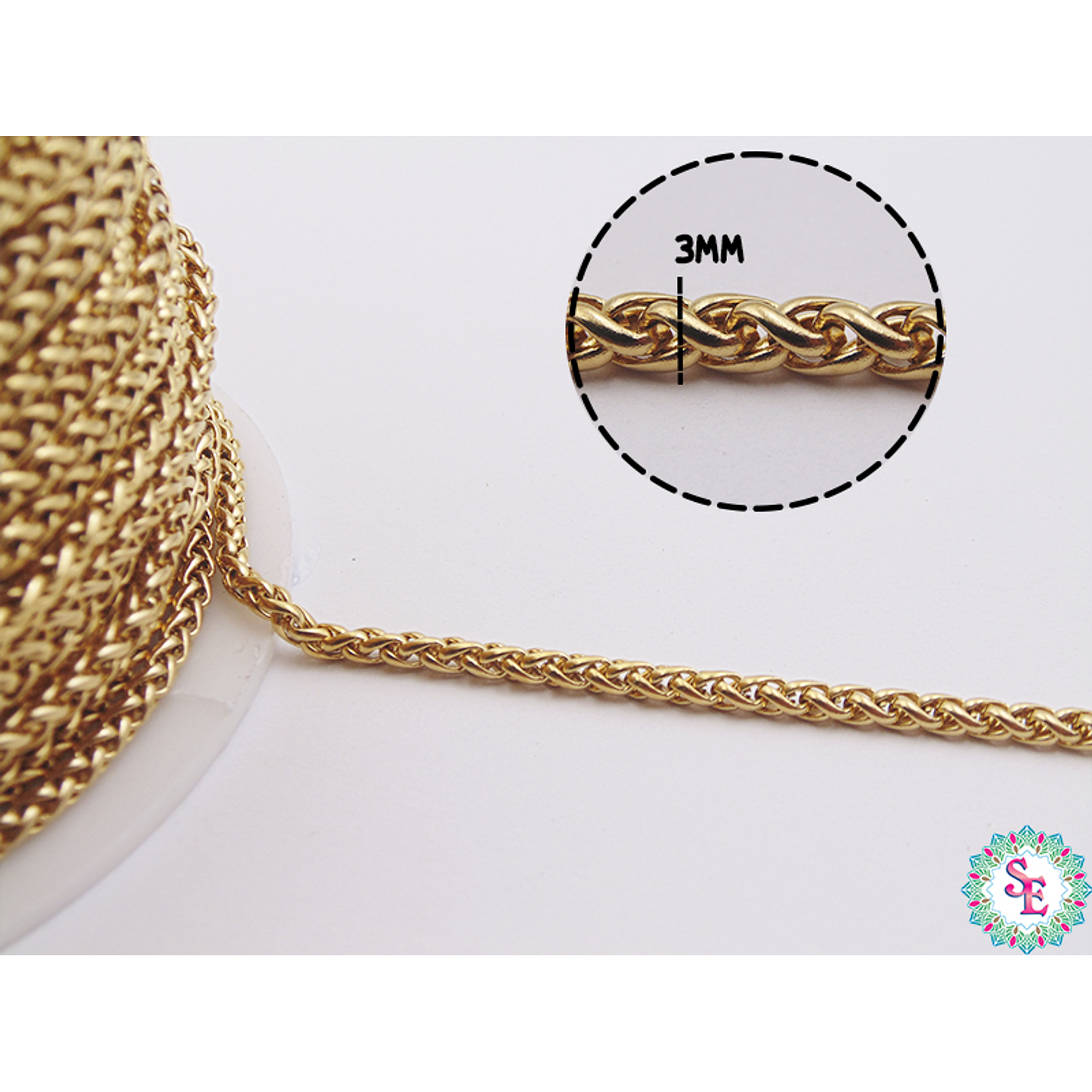 ACERO DORADO CADENA ESLABONES ESPIGA HUECO 3MM  1