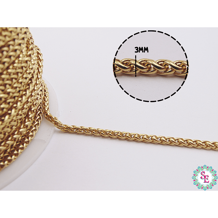 ACERO DORADO CADENA ESLABONES ESPIGA HUECO 3MM  1