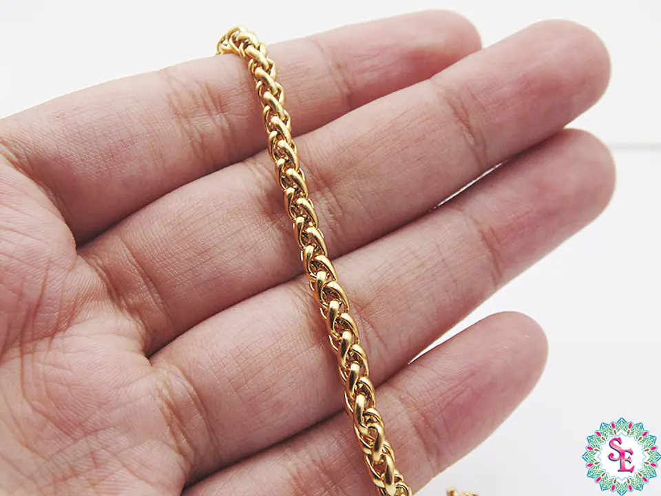 ACERO DORADO CADENA ESLABONES ESPIGA HUECO 4MM  2