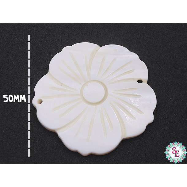 NACRE LARGE FLOWER 50MM TWO HOLES X 30 GRAMS (APPROXIMATE 3UNDS)