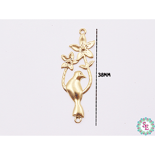 ACERO DORADO DIJE TERMINAL FLOR PAJARO 38*13MM