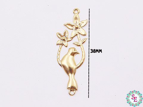 ACERO DORADO DIJE TERMINAL FLOR PAJARO 38*13MM